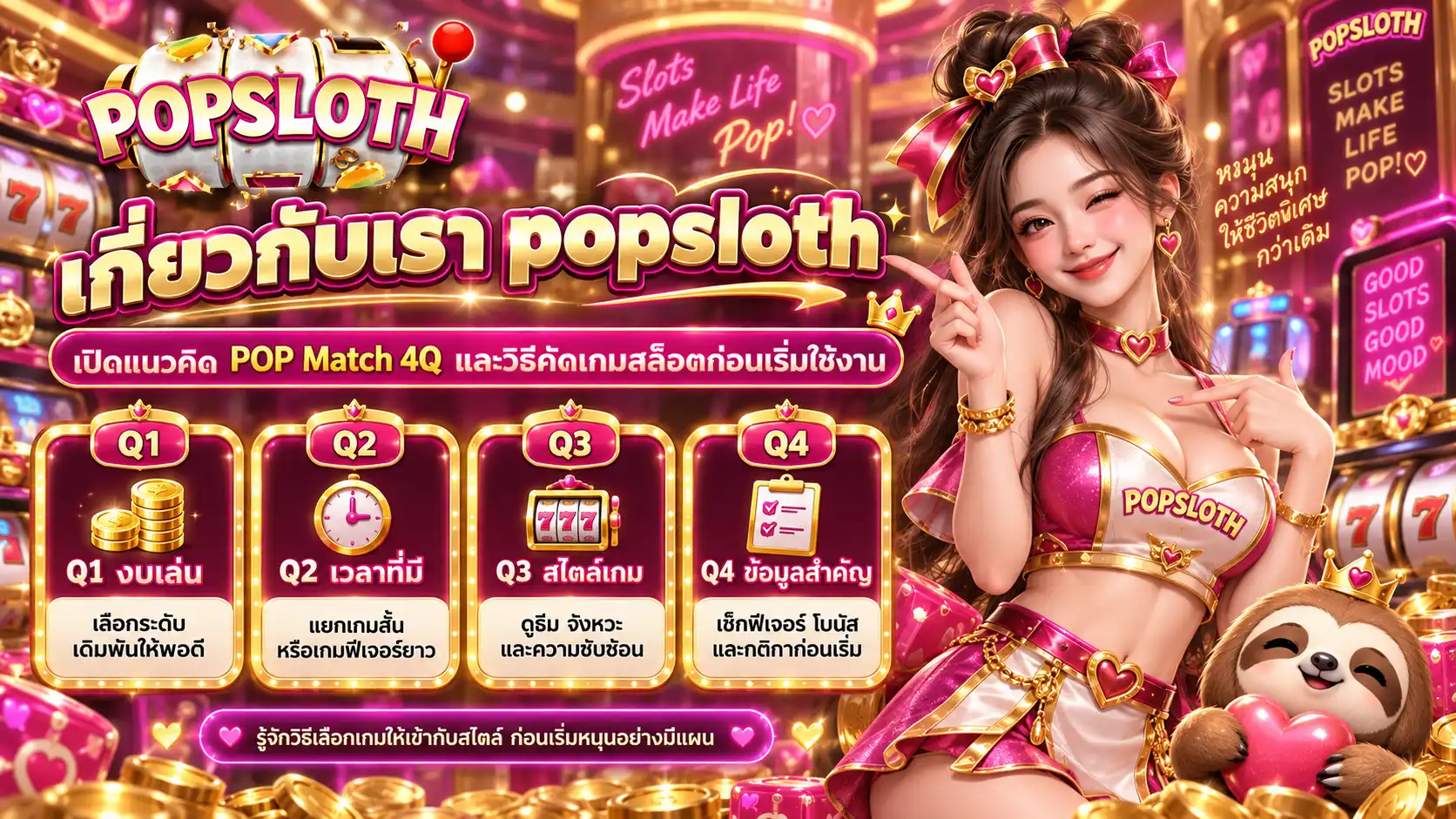 เกี่ยวกับเรา popsloth เปิดแนวคิด POP Match 4Q และวิธีคัดเกมสล็อตก่อนเริ่มใช้งาน